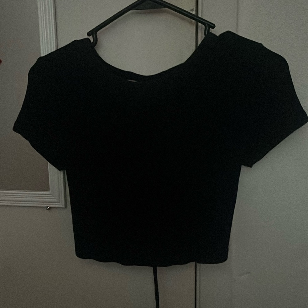 black crop top, open in the back